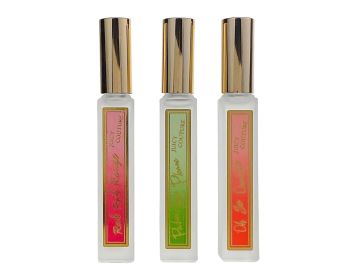 JUICY COUTURE ROCK THE RAINBOW 3 X 0.33 EAU DE TOILETTE ROLLERBALL SET FOR WOMEN: RAH RAH ROUGE + PALM TREES PLEASE + OH SO ORANGE